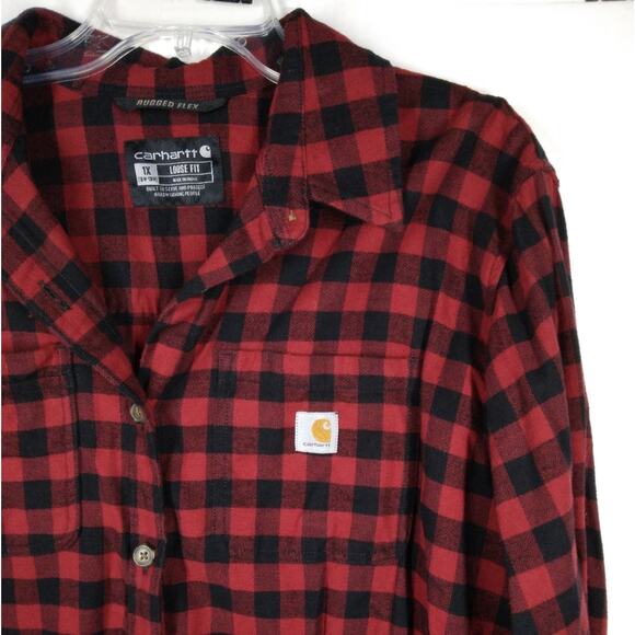 Carhartt Rugged Flex Loose Fit Check Button Down Shirt Red size 1X - Picture 4 of 7